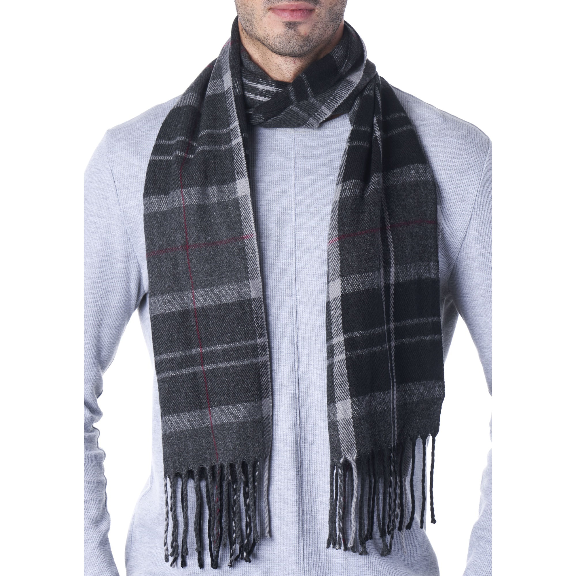 Mens Fashion Scarf Cashmere Feel Plaid Striped Ultra Soft Winter Neck Gaiters