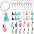thumbnail image 1 of Kit de 60 llaveros de té, coloridos, para hacer llaveros, accesorios para llaveros de té con leche, dijes, colgantes de taza de leche con borlas, llaveros y anillos., 1 of 5