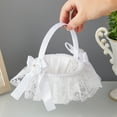 thumbnail image 5 of Western Lace Flower Girl Basket White Bow Wedding Decoration Portable Petal Basket for Bridal Ceremony Christening Photo Props, 5 of 6
