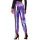thumbnail image 3 of INSPIRE CHIC Pantalones metálicos holográficos brillantes de cintura alta para mujer en azul y púrpura, 3 of 6