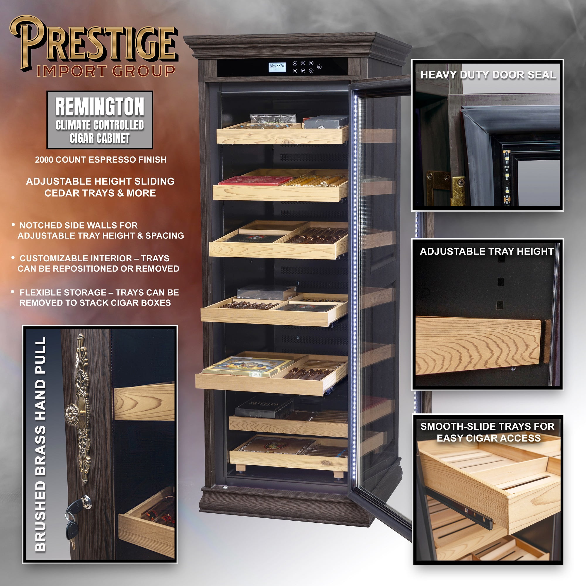 Remington Electric Climate/Humidity Controlled Cigar Cabinet - Espresso Finish - Capacity: 2000