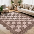 thumbnail image 2 of Garvee 6'x9' Scalloped Area Rugs Modern Checkered Carpet, Washable Non-Slip Rug Contemporary Floor Mats for Living Room Bedroom Dining Room, Mousee, 2 of 7