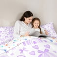 thumbnail image 4 of Homewish Cute Rainbow 7 Pieces Bedding Comforter Set For Kids Children Teens,Cartoon Bow Tie Full Bedding Set Lightweight,Purple White Fitted Sheet Flat Sheet,Luxury Bedroom Decor,Reversible, 4 of 8