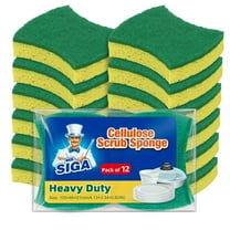 MR.Siga Cellulose Scrub Sponge Strong Absorbent, Dual-Sided Dishwashing Sponge for Kitchen, 12 Pack