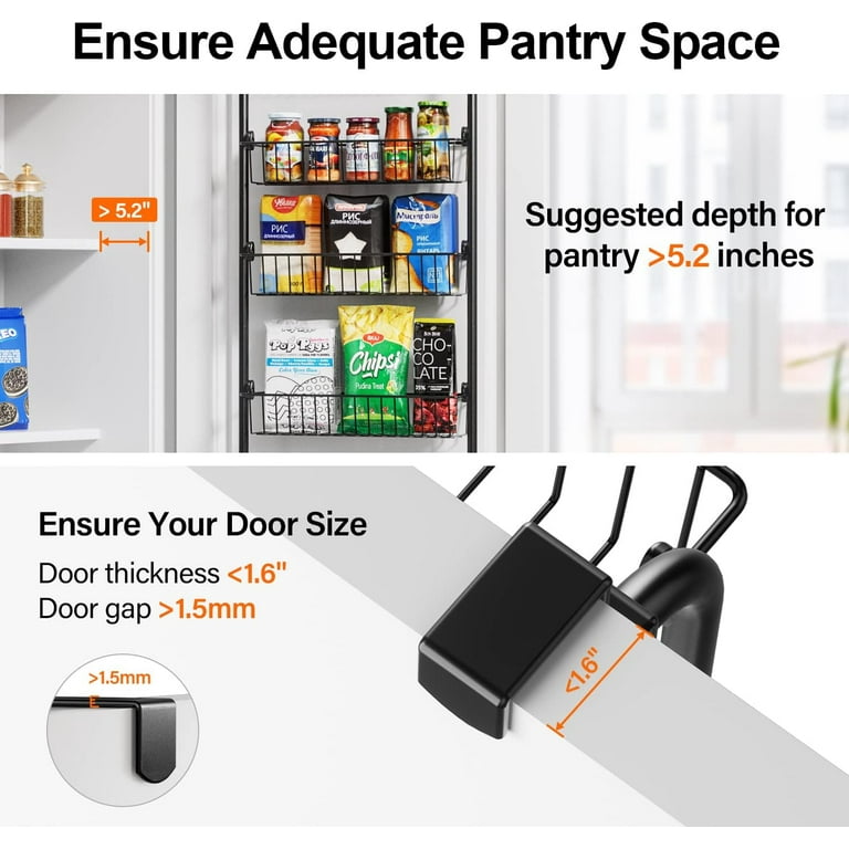 Over the Door Pantry Organizer, Delamu 6-Tier Larger Metal Pantry Door  Storage Spice Rack, 6.42D x 16.73W x 9.13H, White
