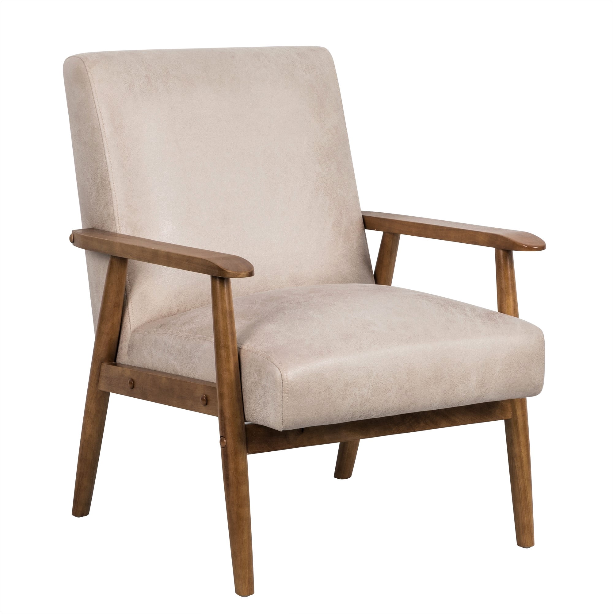 Mintazer Mid-Century Modern Leather-Look Accent Chair, Armchair for Living Room Bedroom, Light Camel