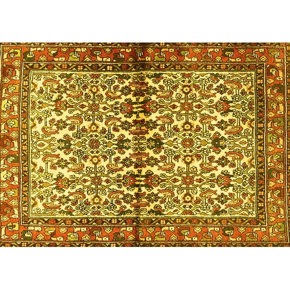 Ahgly Company Machine Washable Indoor Rectangle Persian Yellow Traditional Area Rugs, 7' x 10'