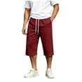 thumbnail image 2 of QSXADF Men's Capris Elastic Waist Drawstring Shorts Summer Shorts Over Knee Length Solid Drawstring Pocket Breathable Capris Men's Casual Trousers, 2 of 6