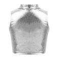 thumbnail image 2 of Aiihoo Kids Girls Sleeveless Mock Neck Shiny Metallic Athletic Crop Top Plain Ballet Workout Sports Bra Yoga Gymnastics Silver 8, 2 of 7