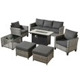 thumbnail image 2 of ODELIO 7-Piece Outdoor Patio Furniture Set PE Wicker Rattan Conversation Set with Propane Fire Pit Table & Solar LED Coffee Table All-Weather Sectional Sofa with Ottomans, Black, 2 of 9
