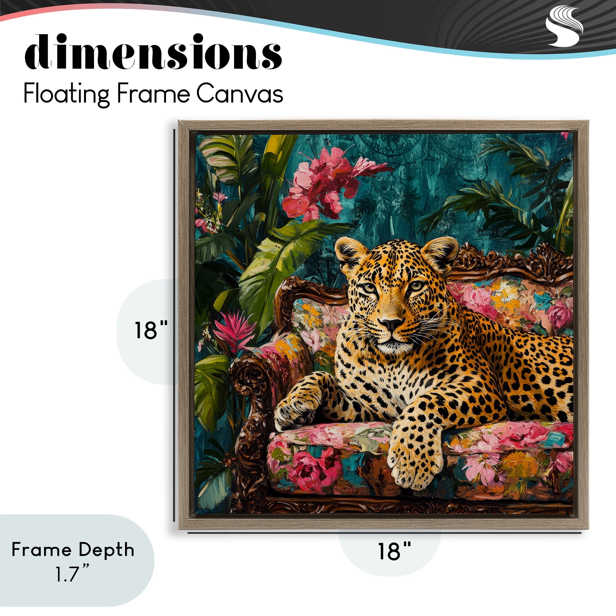 Stupell Industries Fashionable Leopard on Floral Sofa Brown Framed Floater Canvas Wall Art, design by Petal Prints Design