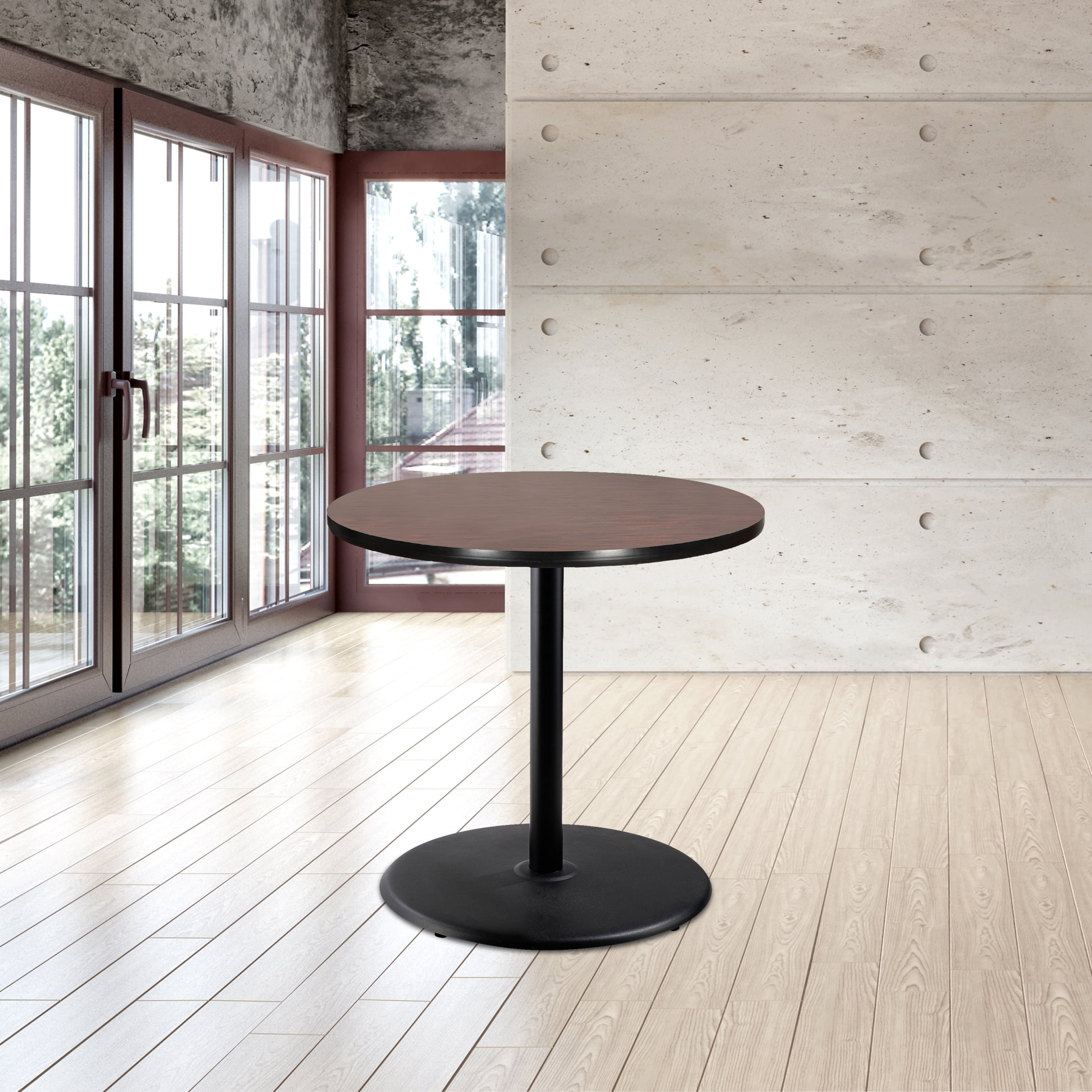 Hampden Furnishings Bennet Collection 36-Inch Round Steel Cafe Table, Black Frame With Mahogany Laminate Top