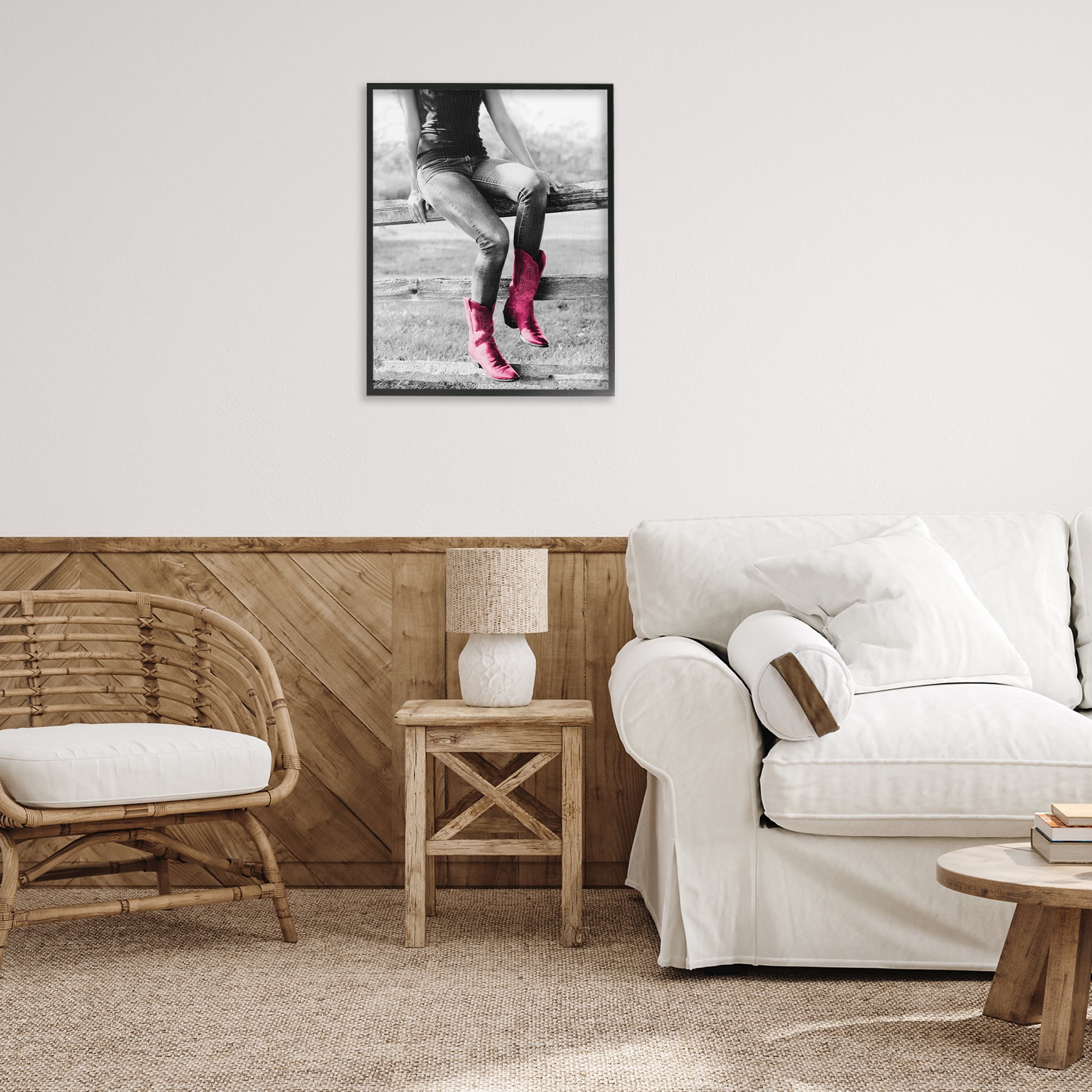 Stupell Industries Glam Cowgirl in Boots Novelty Painting Black Framed Art Print Wall Art, 24 x 30
