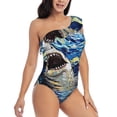 thumbnail image 3 of Honeii Vintage Starry Sky Shark for women's one-piece swimsuit featuring a chic one-shoulder design experience elegance and style in the water-Medium, 3 of 6