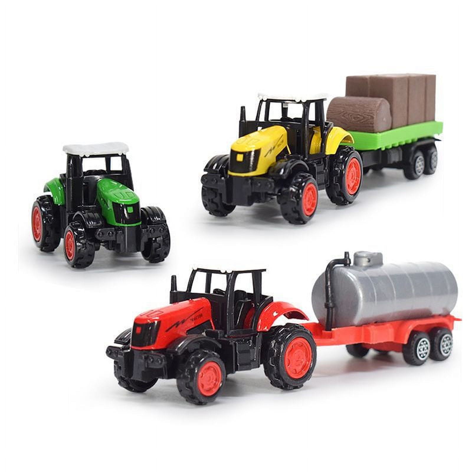 TITOUMI 3 Pcs Kid's Farm Tractor Toys with Trailers, Alloy and ABS Toy Truck