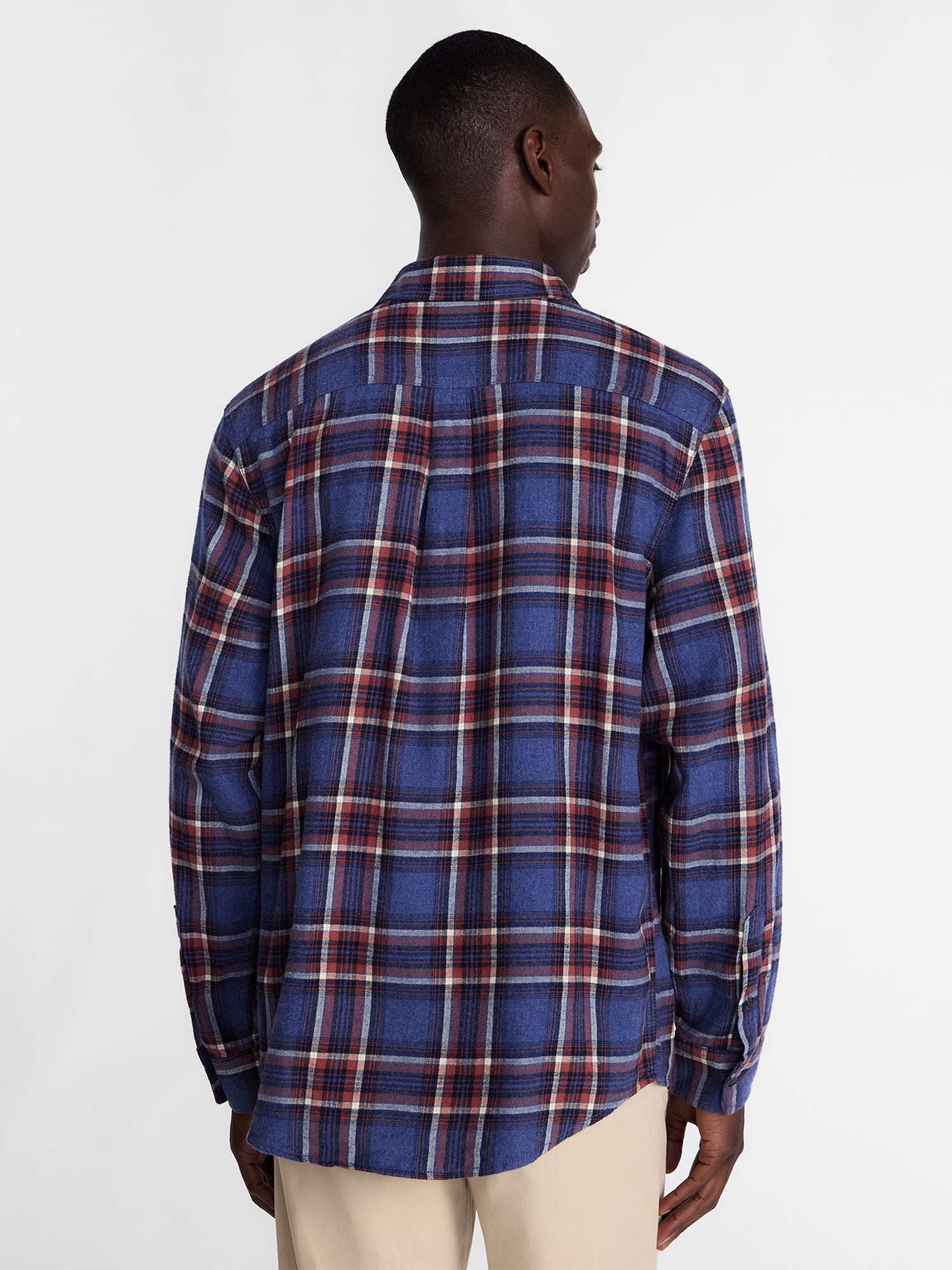George Men's and Big Men's 100% Cotton Plaid Flannel Shirt with Long Sleeves, Sizes XS-3XL, 2XB-5XB & Tall XLT-3XLT