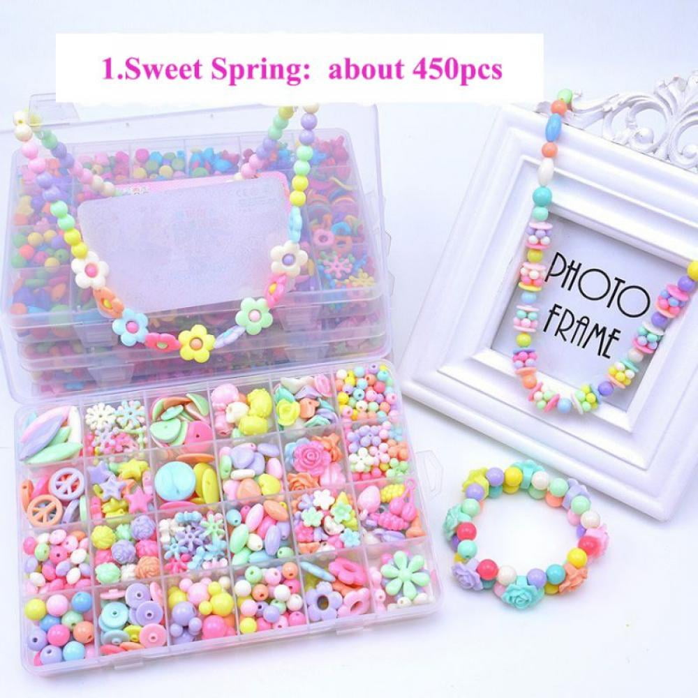DIY Bead Jewelry Making Kit 450Pcs+ Kids DIY Bracelets Necklaces Hairbands Rings Beading Kit Gifts for Girls Ages 6-12 