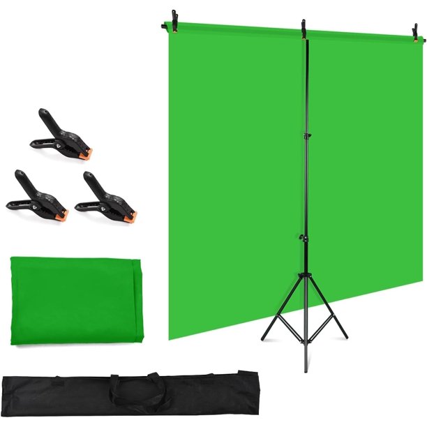 1,5 * 2 m Kit de Fondos para Fotografia ciclorama Fotografico Pantalla Verde con Pantalla Green Screen de Fondo Soporte fondos para fotografia de Fondo Ajustable Forma de T 3 Abrazaderas de Fondo