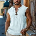 thumbnail image 2 of Dovford Mens Sleeveless Henley Shirts Casual Linen Blend Tank Tops Button Down Summer Beach Shirts for Men, 2 of 5