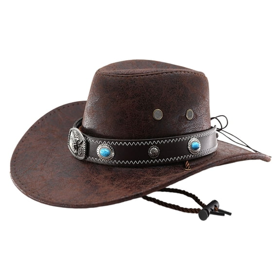 XIAOCHA Men's Turquoise Inlay Band Cowboy Hat Solid Farm Outdoor Wide Brim Western Hat,Coffee