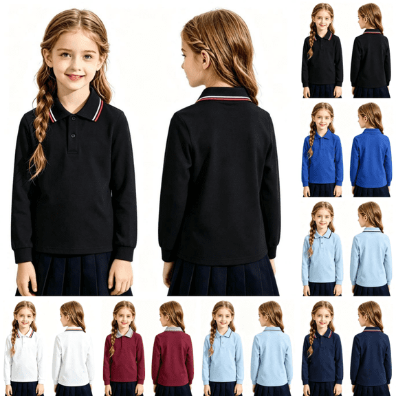 Kids Polo Shirt Stylish Casual Long Sleeve Collared Golf Tshirts Back To School Lightweight Quick Dry School Uniform T-Shirts Black 4-5 Years