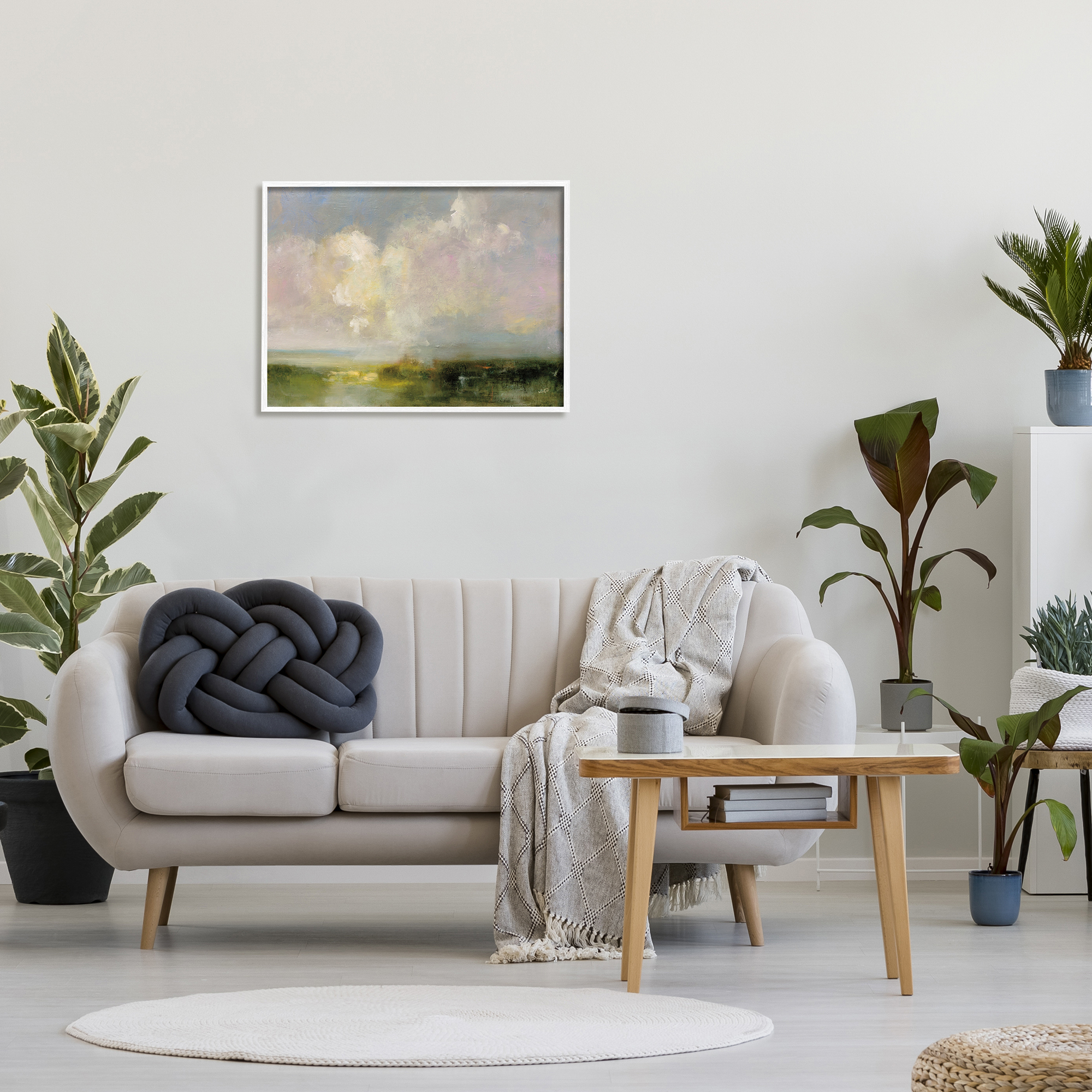 Stupell Industries Abstract Clouds Painting Landscape Painting White Framed Art Print Wall Art, 30 x 24