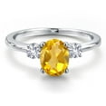thumbnail image 3 of Gem Stone King 14K White Gold Yellow Citrine and White Created Sapphire Engagement Ring for Women | 1.56 Cttw | Oval 8X6MM | Gemstone November Birthstone | Size 7, 3 of 6