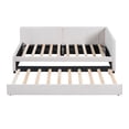 thumbnail image 3 of Bellemave Full Size Daybed with Trundle, Linen Upholstered Daybed with Twin Trundle, Full Size Sofa Bed Frame for Bedroom Guest Room Living Room（Beige), 3 of 8