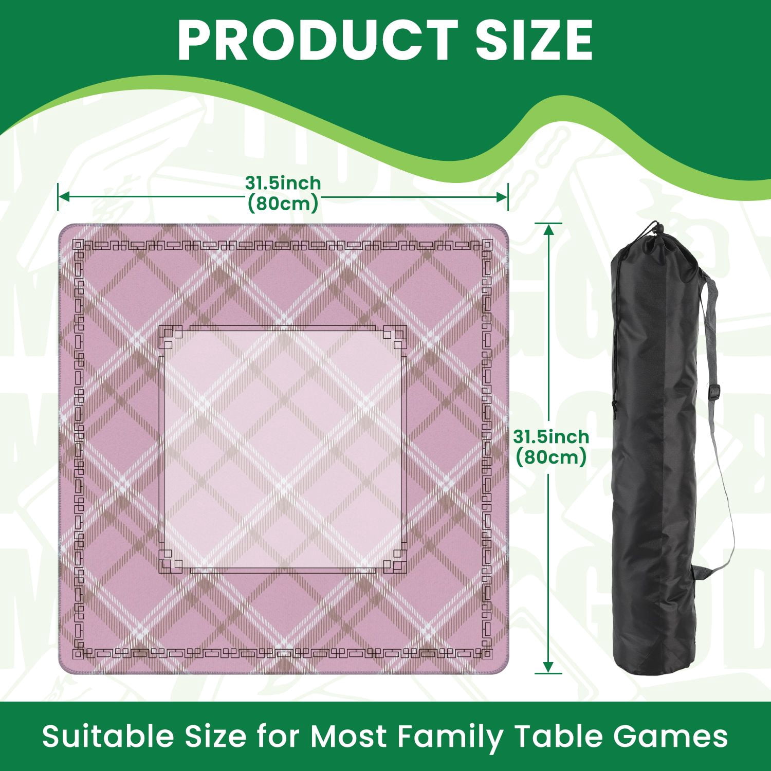 Mahjong Mat 31.5" x 31.5" Pink Beige Plaid Diagonal Stripes Geometric Checks Non-Slip Noise Reduction American Mahjong Tiles Table Cover for Dominoes Poker Card Board Games Gift