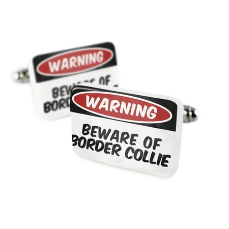Scottish Border Collie - Cufflinks Beware of the Border Collie Dog from Scotland, England, WalesPorcelain Ceramic NEONBLOND