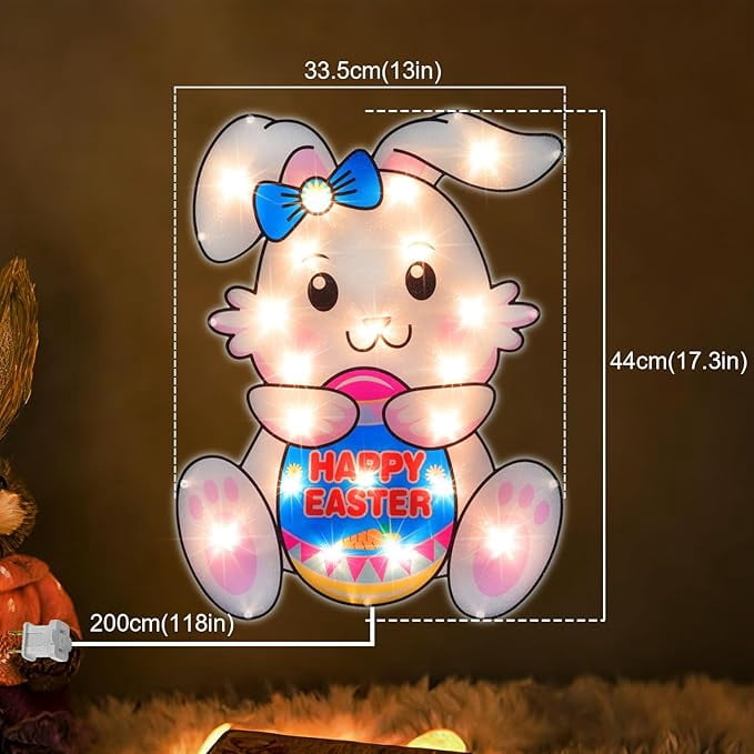 17-Inch Pre-Lit Easter Egg Window Silhouette, Bunny and Egg Themed Lighted Window Decor