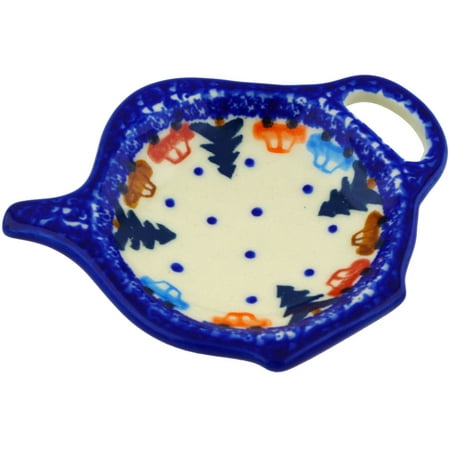 - Polish Pottery 4¼-inch Tea Bag or Lemon Plate (Holiday Drive Theme) Hand Painted in Boleslawiec, Poland + Certificate of Authenticity