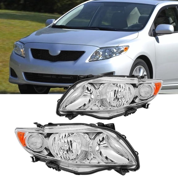 Nilight Headlight Assembly Compatible with 2009 2010 Toyota Corolla XLE/LE/Base Replacement Headlamp Chrome Housing Amber Reflector Driver and Passenger Side(Not fit S or XRS Trim)