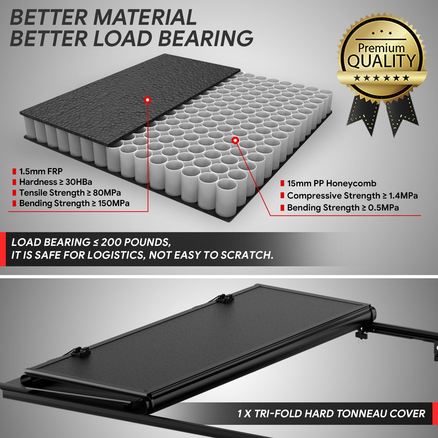 DNA Motoring for 2015-2024 Silverado Sierra 1500 5.8' Low Profile Hard Tri-Fold Tonneau Cover
