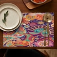 thumbnail image 4 of Boho Chic Linen Placemats Set of 6, 12x18 Inch Rustic Cotton Table Mats with Tribal and Vintage Patterns, Washable Artistic Decor for Farmhouse Kitchen and Dining Room Style, 4 of 5