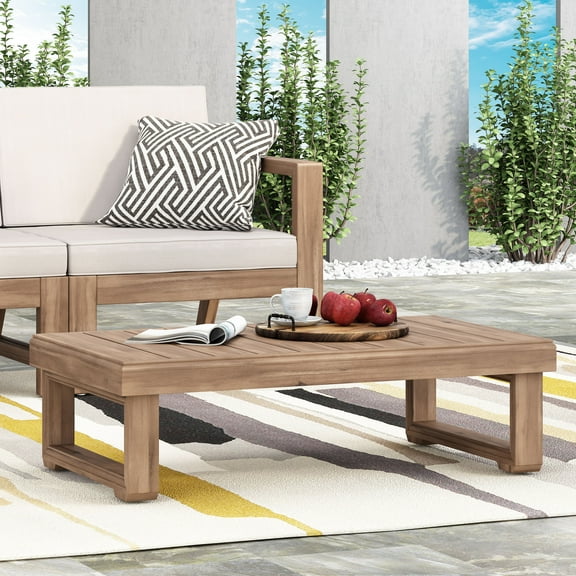 Kashton Acacia Wood Rectangular Coffee Table, Brown Wash