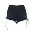 thumbnail image 4 of Women's Low Rise Pants Denim Shorts Ripped Hole Bandage Mini Hot Pants Lace Up Booty Shorts Rave Clubwear, 4 of 5