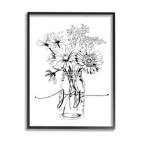 Stupell Industries Joy Text Daisies Bouquet Detailed Line Design Graphic Art Black Framed Art Print Wall Art, Design by Lettered and Lined
