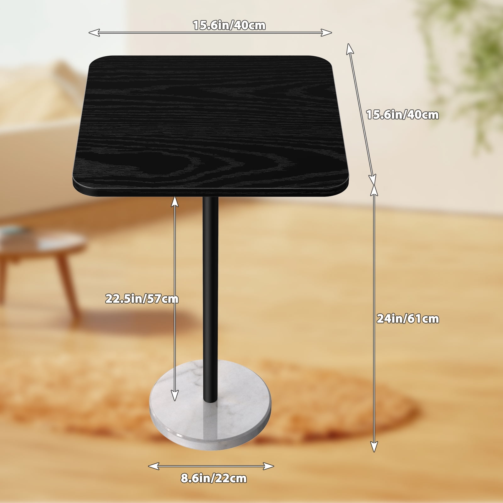 Modern Minimalist Dining Table with Artificial Marble Top Side Table Coffee Table Black Surface