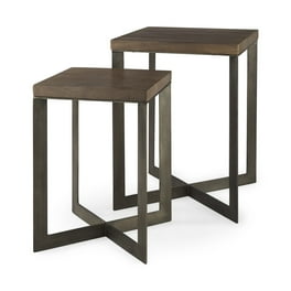 Set Of Two Geo Dark Brown Metallic And Wood Tables Set Of Two Geo Dark Brown Metallic And Wood Tables