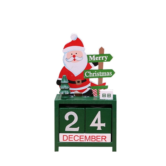 LEORX Wooden Perpetual Calendar with Santa Claus Design for Desk Decoration Green Colorful Finish Sturdy Wood 4.5x3.5 Inches