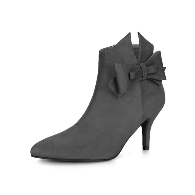 Unique Bargains Women's Flower Point Toe Size Zipper Stiletto Heel Ankle Boots