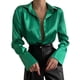 thumbnail image 1 of Camisa holgada con cuello de Polo para mujer, blusa de oficina Vintage, azul y verde, Tops de moda negros con botones, otoño, 1 of 4