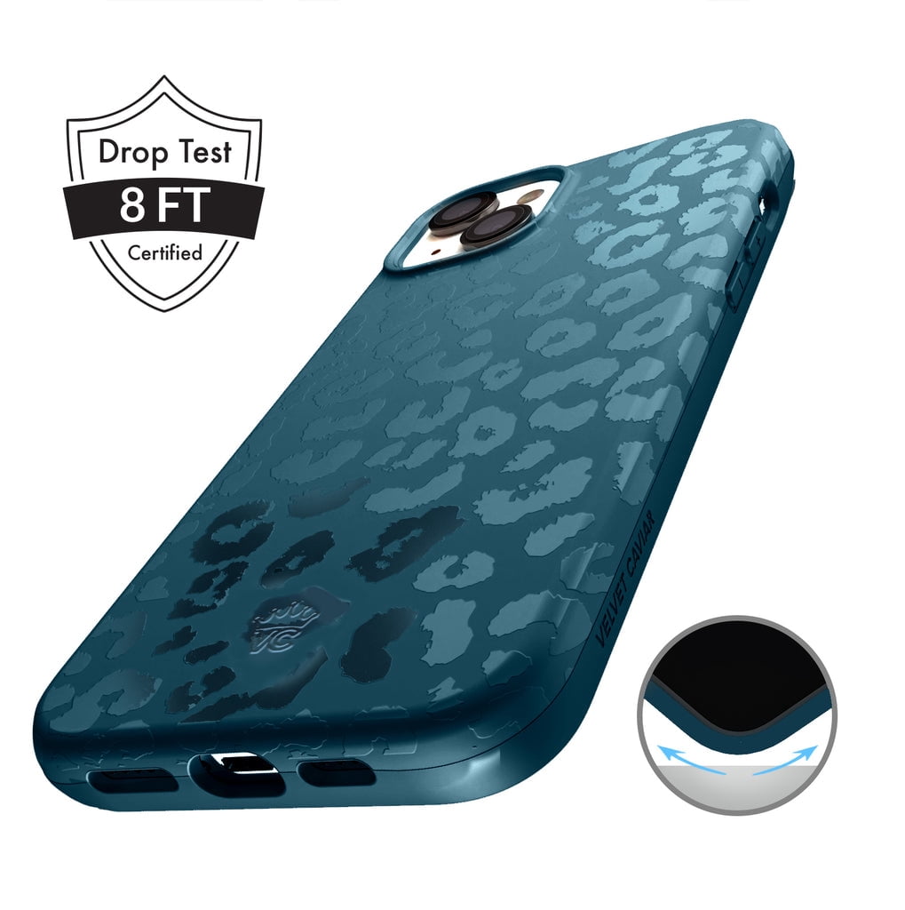 VELVET CAVIAR for iPhone 14 Case Compatible with MagSafe - Cute Protective Phone Cases for Women - Metallic Navy Blue Leopard Cheetah Print
