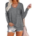 thumbnail image 1 of Womens Long Sleeve Round Neck T Shirts Comfy Breathable Basic Loungewear Casual Tops Tee with Pocket, 1 of 2