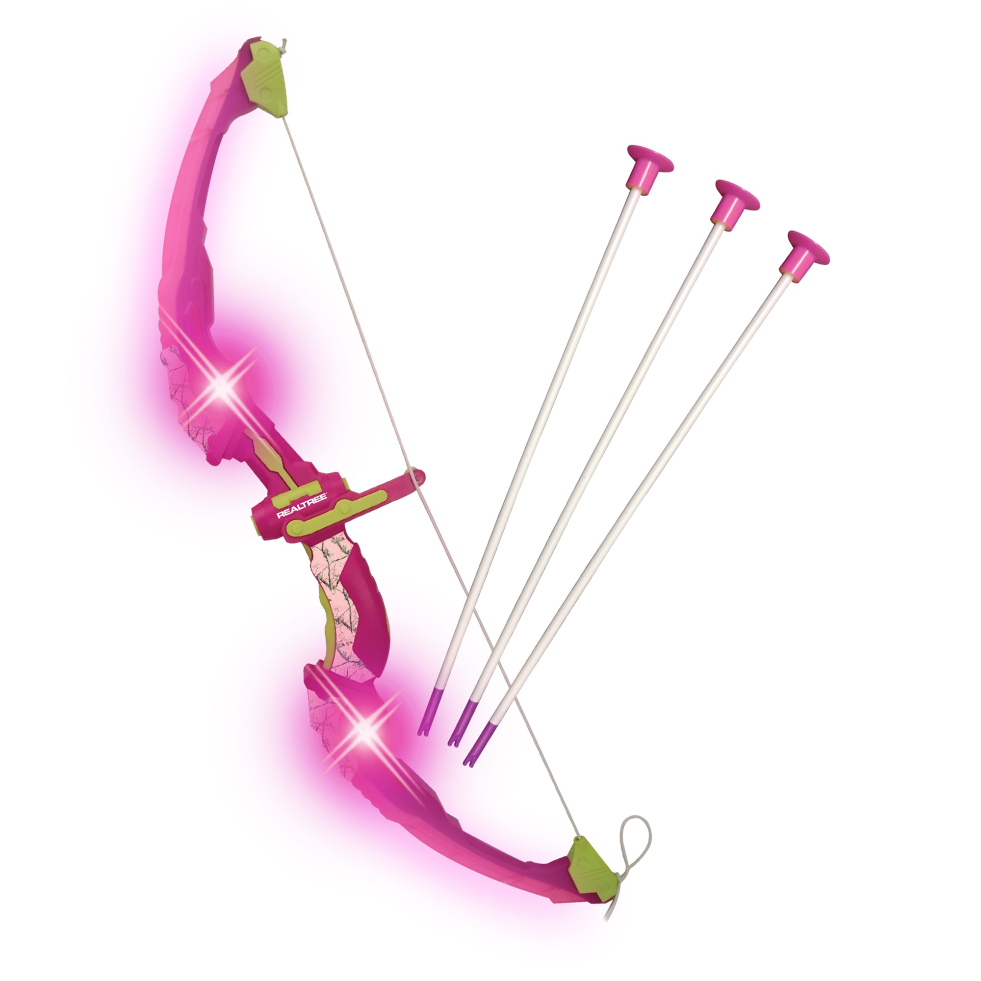 RealTree Girl: Light-Up Archery Set - Pink - NKOK, Bow Lights Up & Flashes Patterns, W/ 3 Suction Tip Arrows, Ages 6+