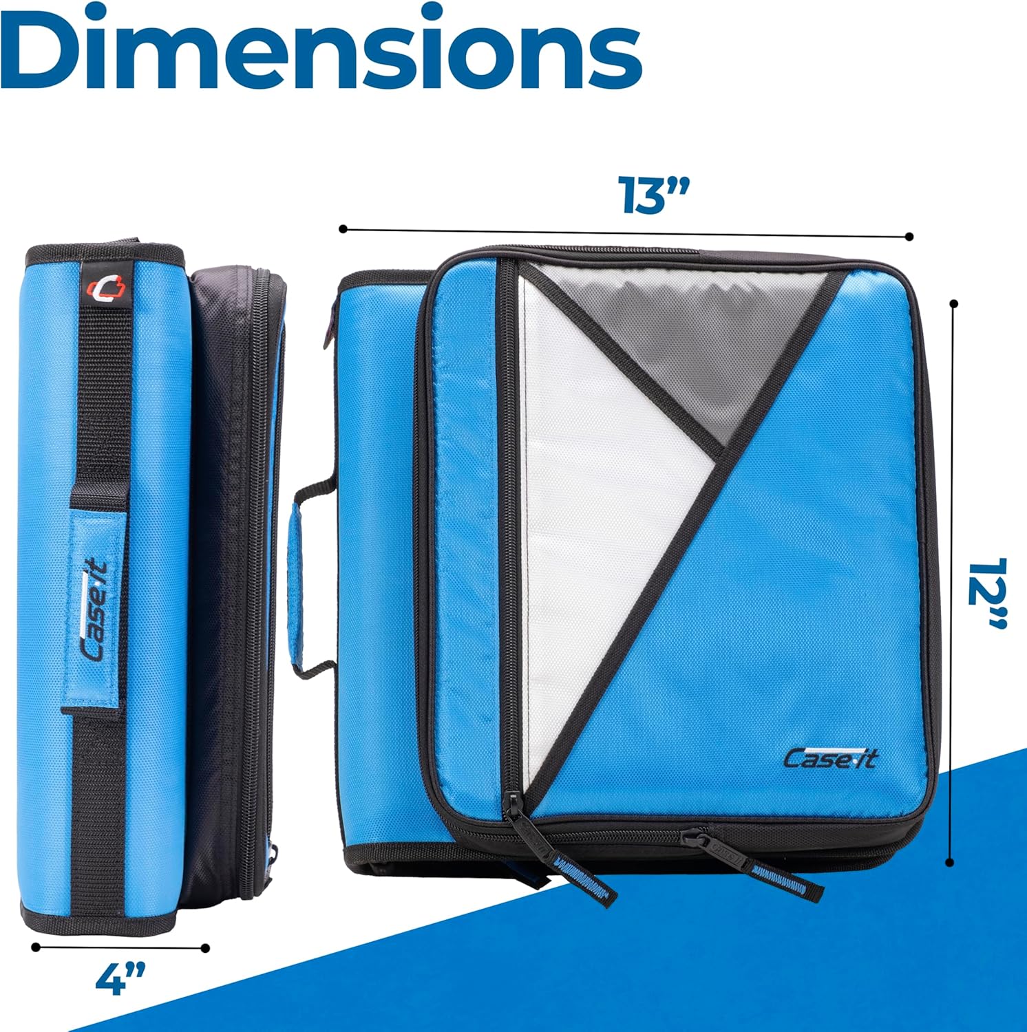 Case-it The Universal Zipper Binder - 2 Inch O-Rings - Padded Pocket That holds up to 13 Inch Laptop/Tablet - Multiple Pockets - 400 Page Capacity - Comes with Shoulder Strap - Denim Blue LT-007