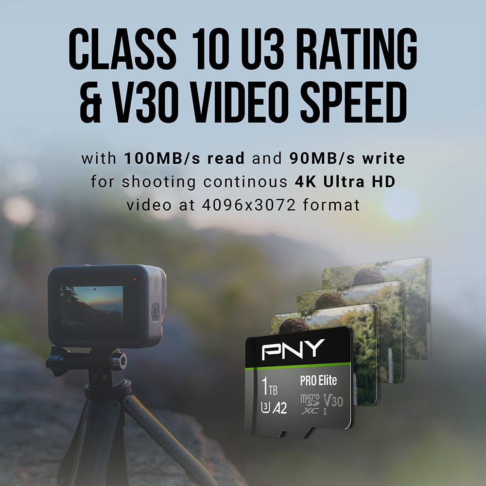 PNY 256GB Pro Elite Class 10 U3 V30 MicroSDXC Flash Memory Card