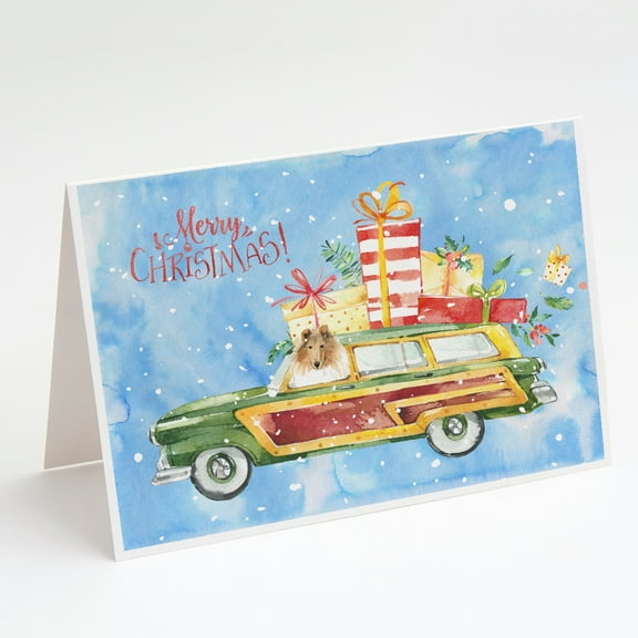 Merry Christmas Collie Greeting Cards and Envelopes Pack of 8