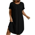 thumbnail image 2 of Wowcloth Women's Fashion Temperament Solid Color Short Sleeve Square Neck Cake Dress, 2 of 9